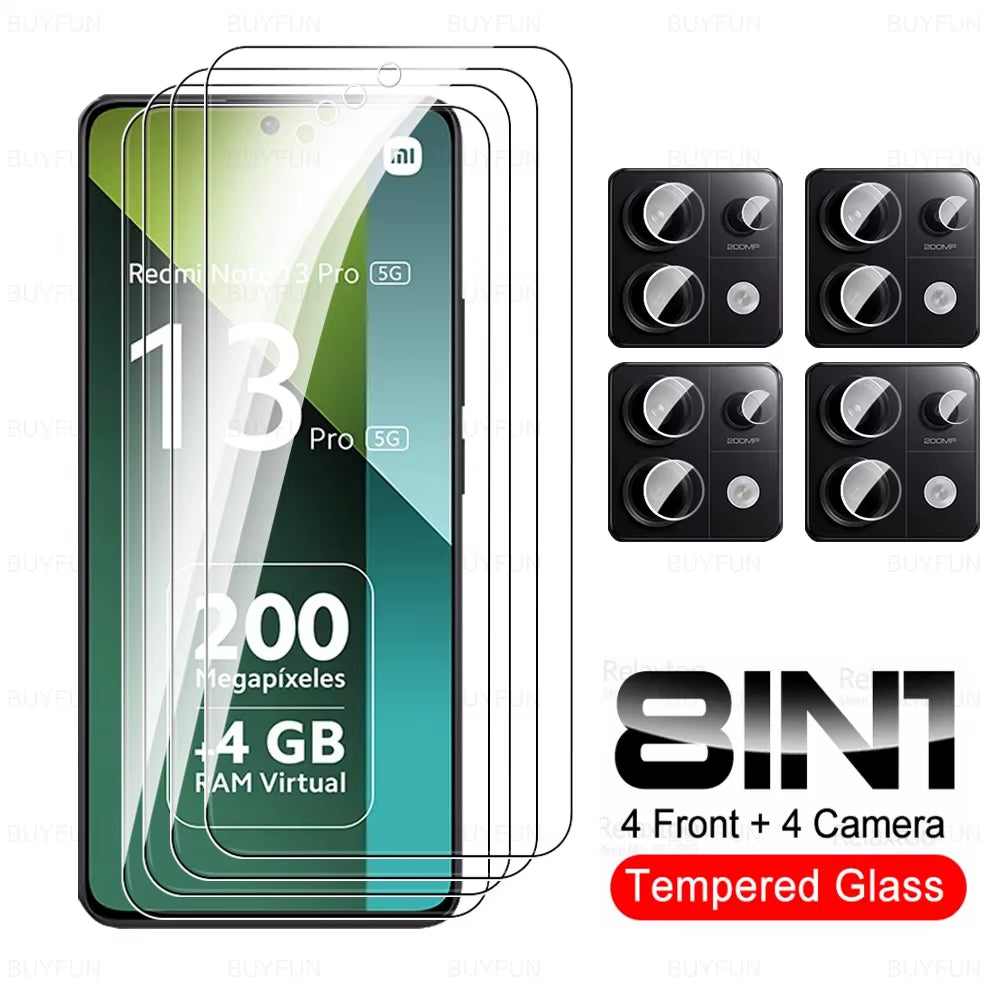 8 in 1 Tempered Glass for Redmi Note 13 Pro 5G Camera Glass Xiaomi Note13 14 Note14 13Pro Note13Pro 4G HD Lens Screen Protector